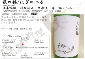 萩の鶴純米吟醸別仕込み猫ラベル春26BY